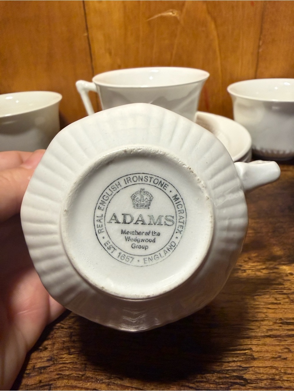 Vintage Adams Empress White Ironstone Cups & Saucers Mixed Set England